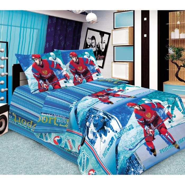Постельное бельё 1,5 сп., Белиссимо "Хоккей", размер 215х143 см, 214х145 см, 70х70 см - 2 шт., бязь, 125 г/м2