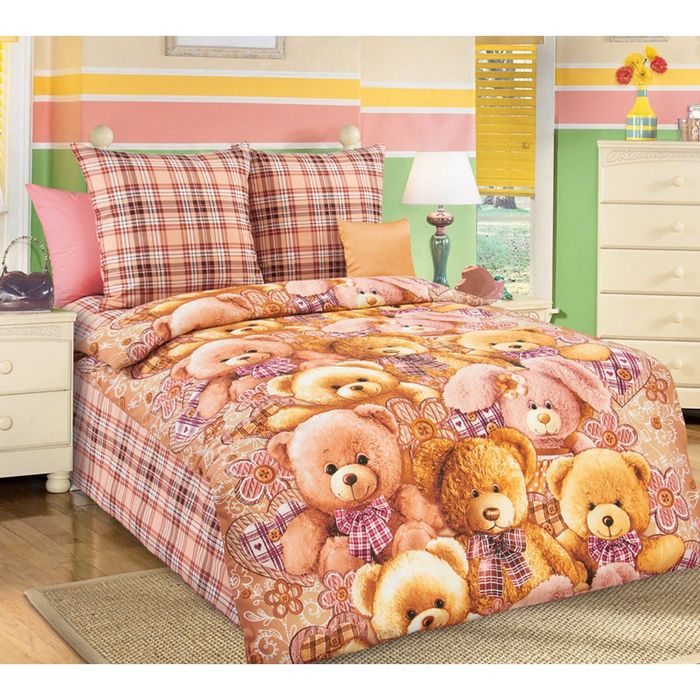 Постельное бельё 1,5 сп., Белиссимо "Мишкины друзья", размер 215х143 см, 214х145 см, 70х70 см - 2 шт., бязь, 125 г/м2