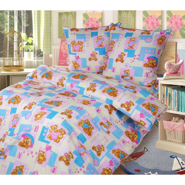 Постельное бельё 1,5 сп., Белиссимо "Мишутки 1", цвет жёлтый, размер 215х143 см, 214х145 см, 70х70 см - 2 шт., бязь, 125 г/м2