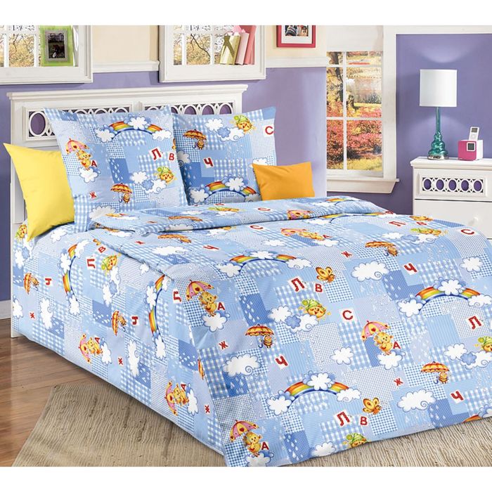 Постельное бельё 1,5 сп., Белиссимо "Радуга 1", цвет голубой, размер 215х143 см, 214х145 см, 70х70 см - 2 шт., бязь, 125 г/м2