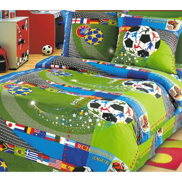 Постельное бельё 1,5 сп., Белиссимо "Чемпионат", размер 215х143 см, 214х145 см, 70х70 см - 2 шт., бязь, 125 г/м2