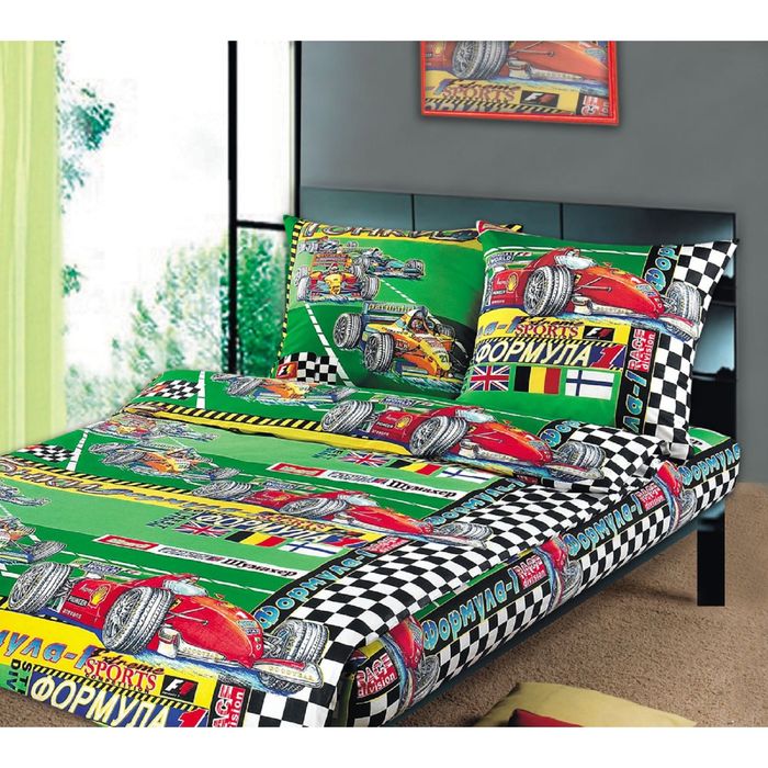 Постельное бельё 1,5 сп., Белиссимо "Формула 2", цвет зелёный, размер 215х143 см, 214х145 см, 70х70 см - 2 шт., бязь, 125 г/м2