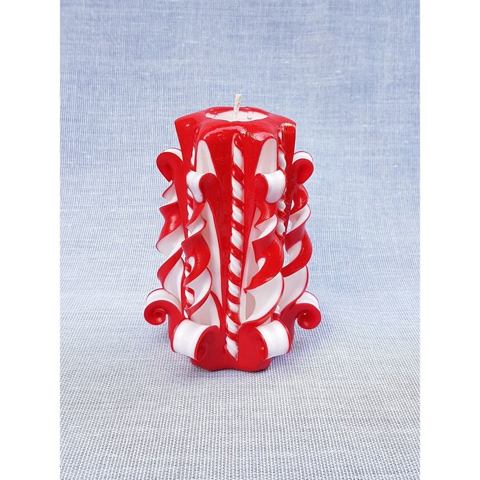 Свеча резная 10-11 см "Витая" красно-белая