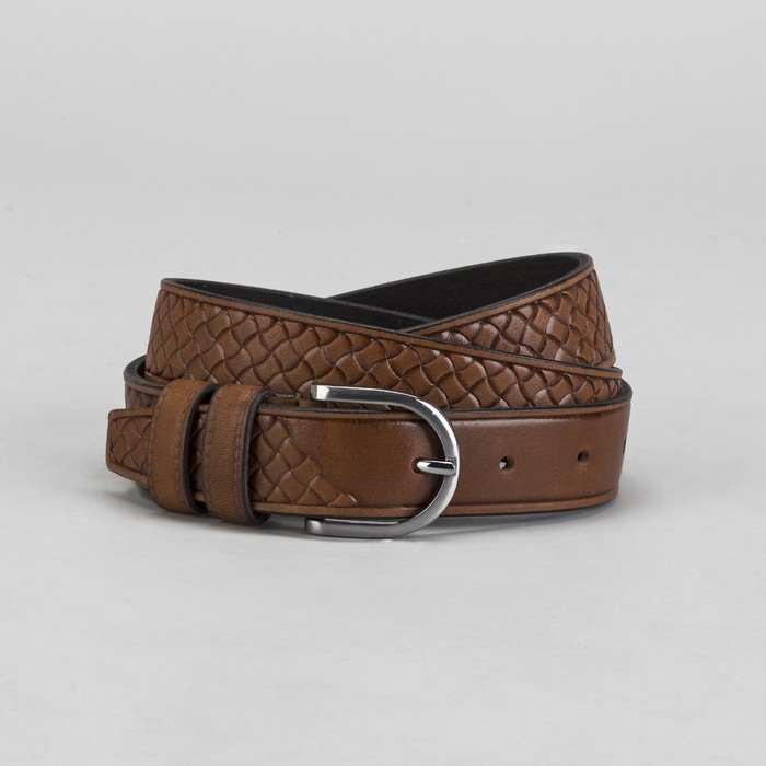 Ремень мужской, винт, пряжка под серебро, ширина - 2,9см, цвет коричневый