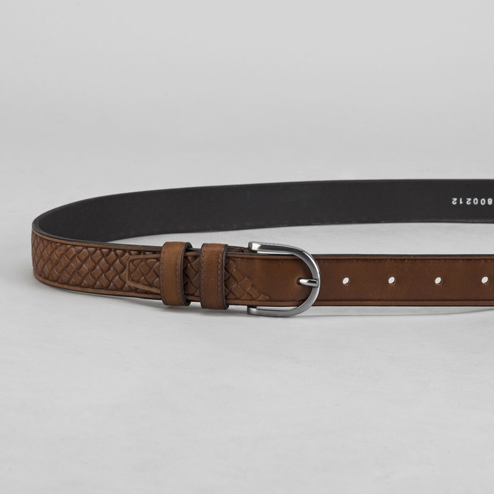 Ремень мужской, винт, пряжка под серебро, ширина - 2,9см, цвет коричневый
