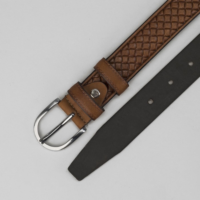 Ремень мужской, винт, пряжка под серебро, ширина - 2,9см, цвет коричневый