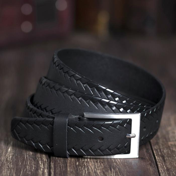 Ремень мужской, винт, пряжка под металл, ширина - 3,4см, чёрный