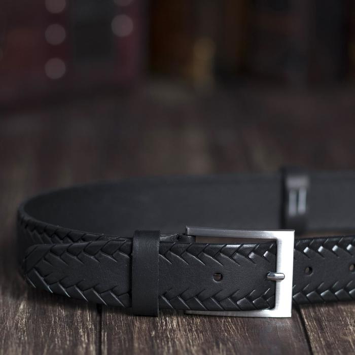 Ремень мужской, винт, пряжка под металл, ширина - 3,4см, чёрный