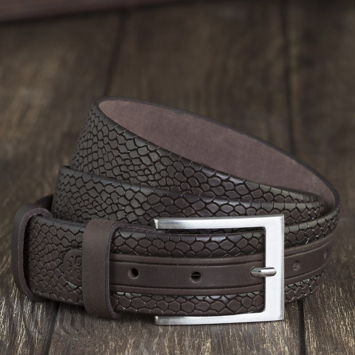 Ремень мужской, винт, пряжка под металл, ширина - 3,4см, коричневый