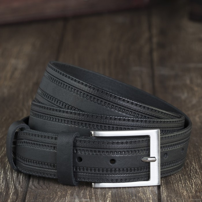 Ремень мужской, винт, пряжка под металл, ширина - 3,4см, чёрный