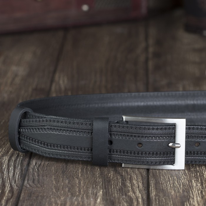 Ремень мужской, винт, пряжка под металл, ширина - 3,4см, чёрный
