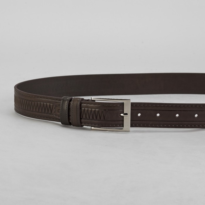 Ремень мужской, винт, пряжка под металл, ширина - 3,4см, коричневый