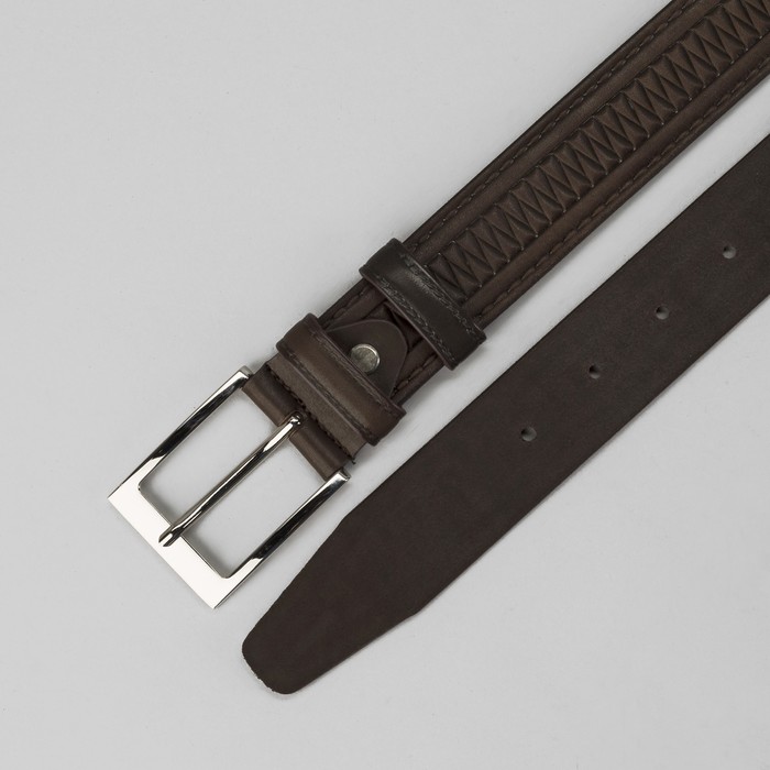 Ремень мужской, винт, пряжка под металл, ширина - 3,4см, коричневый