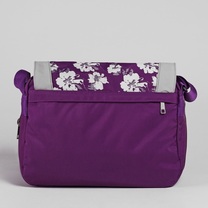 Сумка молодёжная на молнии "Цветочный принт", 1 отдел, 1 наружный карман, серый/фиолетовый