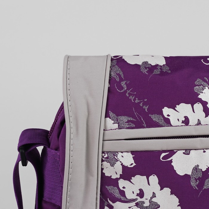 Сумка молодёжная на молнии "Цветочный принт", 1 отдел, 1 наружный карман, серый/фиолетовый