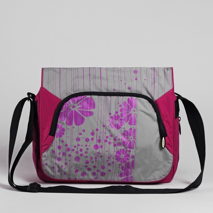 Сумка молодёжная на молнии "Цветочки-ромашки", 1 отдел, 1 наружный карман, серый/розовый