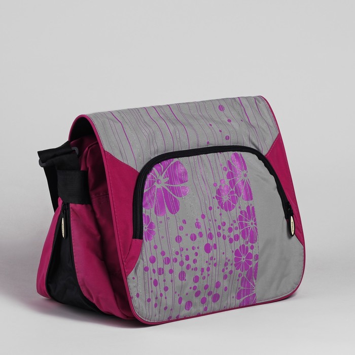 Сумка молодёжная на молнии "Цветочки-ромашки", 1 отдел, 1 наружный карман, серый/розовый