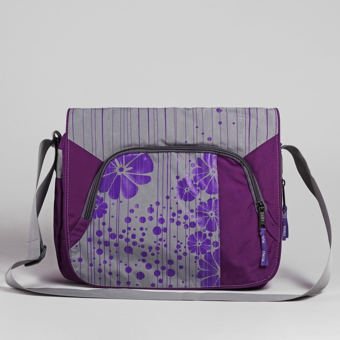 Сумка молодёжная на молнии "Цветочки-ромашки", 1 отдел, 1 наружный карман, сиреневый/серый