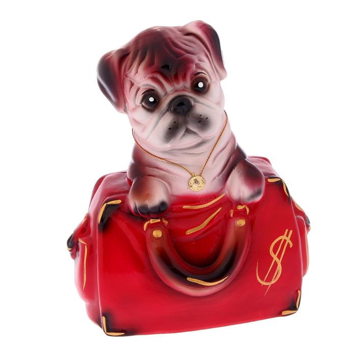 Копилка "Собака в сумке" глянец, бежевая, микс