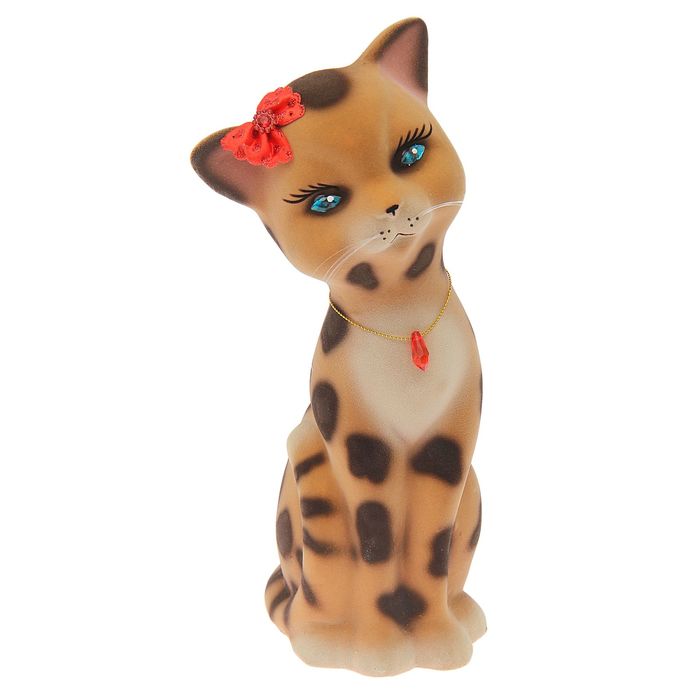 Копилка "Кошечка Ариша" большая, флок, бежевый леопард