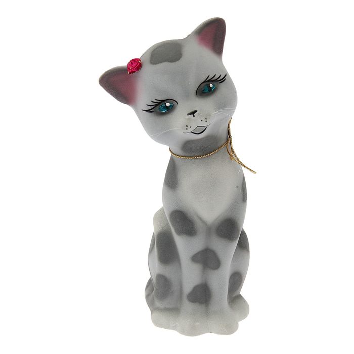 Копилка "Кошечка Ариша" большая, флок, серый леопард