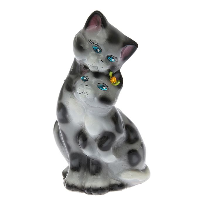 Копилка "Герда с котёнком" средняя, глянец, серый леопард