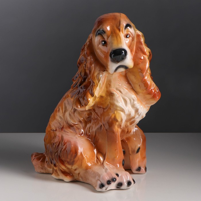 Копилка "Собака спаниель" глянец, рыже-чёрная