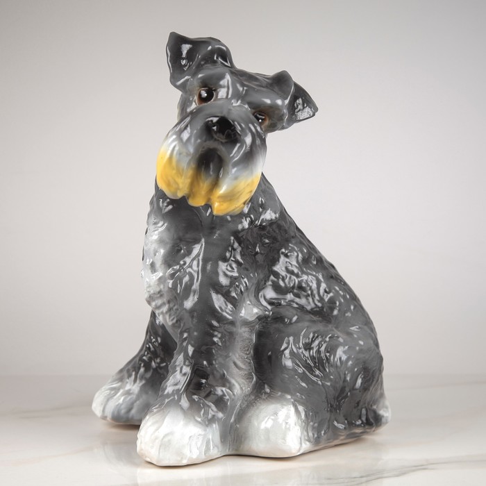 Копилка "Собака шнауцер" глянец, серо-чёрная