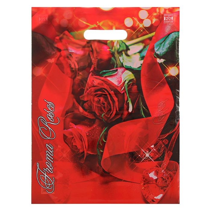 Пакет "Охапка роз", полиэтиленовый с вырубной ручкой, 40х31 см, 60 мкм