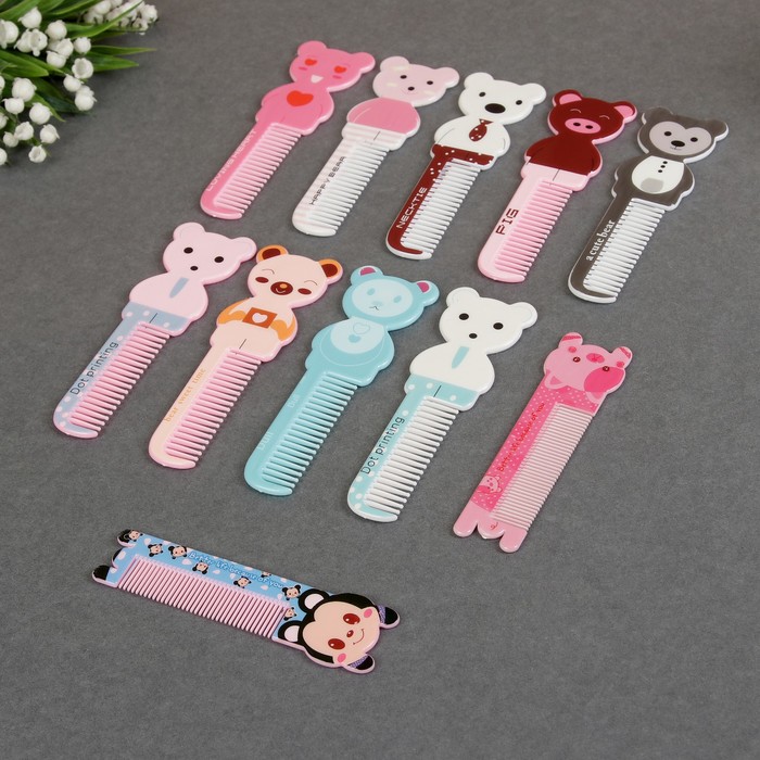 Расчёска с ручкой "Мишки", фигурная, 15см, цвет МИКС