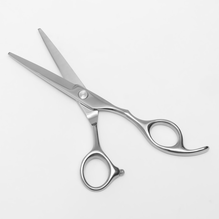 Ножницы парикмахерские с упором, загнутые кольца, лезвие — 5,5 см, цвет серебряный