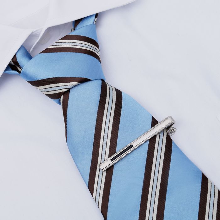 Зажим для галстука "Классический" погоны с эмалью, цвет чёрно-серебристый