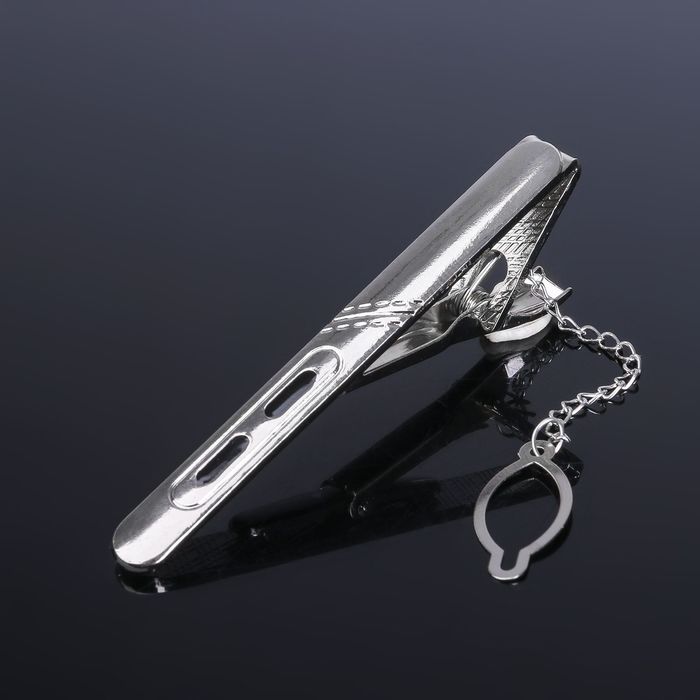 Зажим для галстука "Классический" овалы с эмалью, цвет чёрно-серебристый