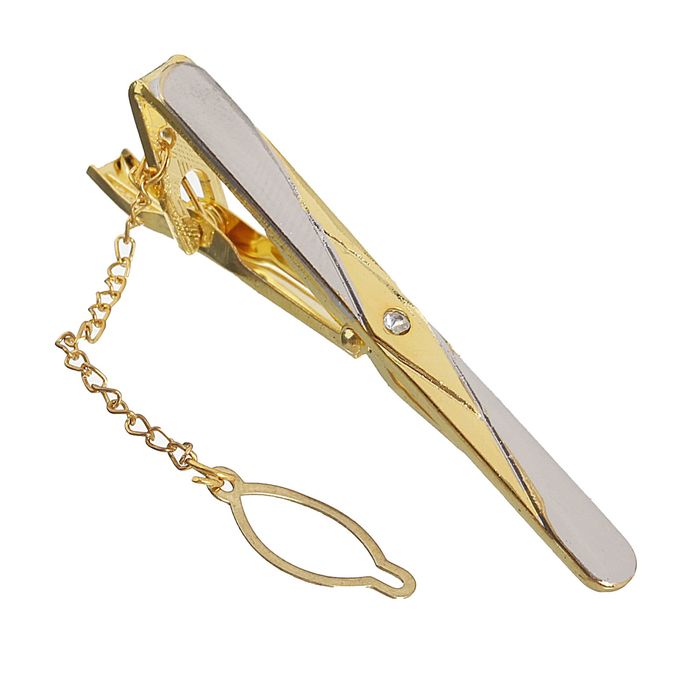 Зажим для галстука "Классический" погоны эмалью, цвет чёрный в золоте