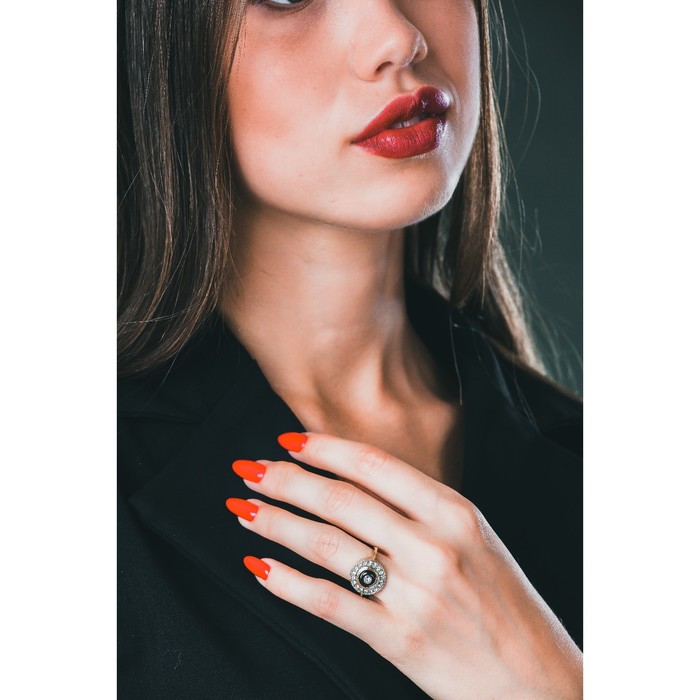 Кольцо "Афины", размер 19, цвет чёрно-белый в золоте