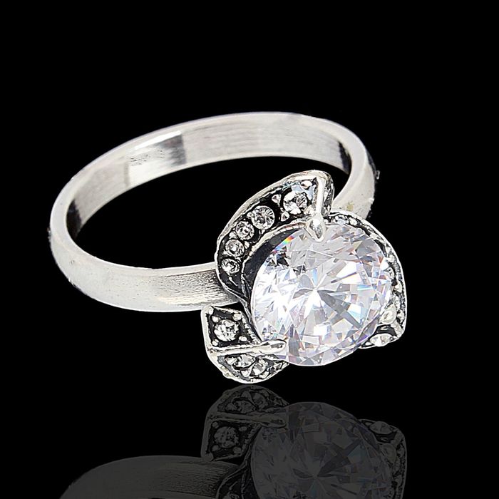 Кольцо "Диско", размер 16, цвет белый в чернёном серебре