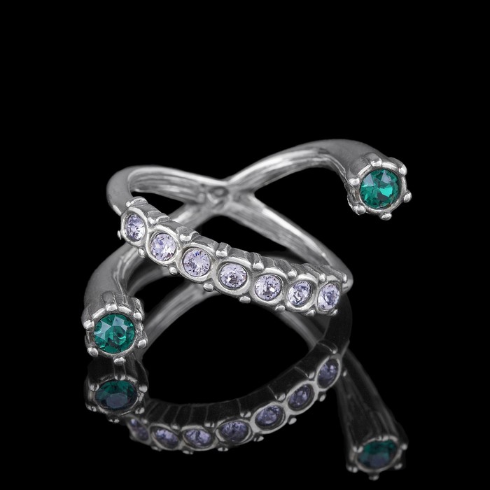 Кольцо "Энтина", размер 19, цветное в чернёном серебре