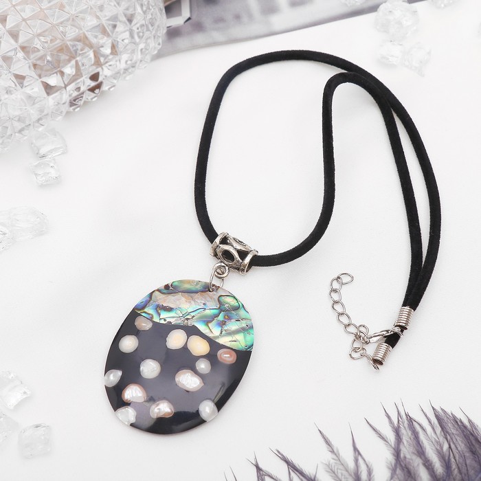 Кулон "Галиотис" с жемчугом, овал, цвет зелёно-чёрный