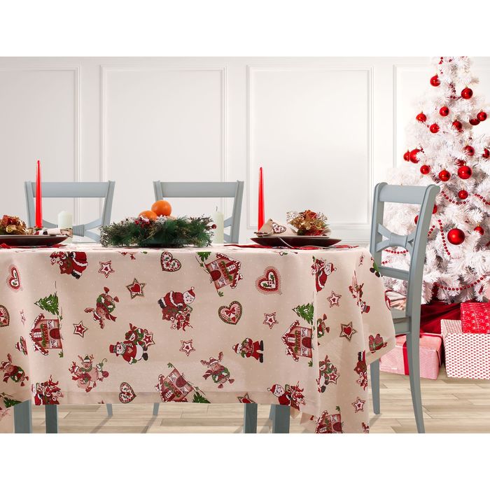 Скатерть "Доляна" Рождественские каникулы 145х150 см, 100% хлопок, рогожка, 164 г/м2