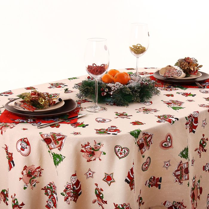 Скатерть "Доляна" Рождественские каникулы 220х150 см, 100% хлопок, рогожка, 164 г/м2