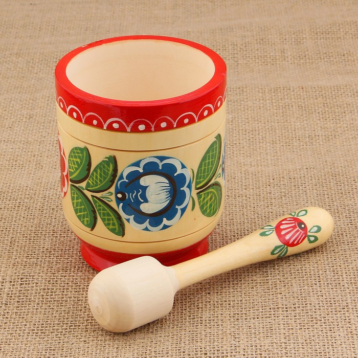 Ступка «Цветы», городецкая роспись