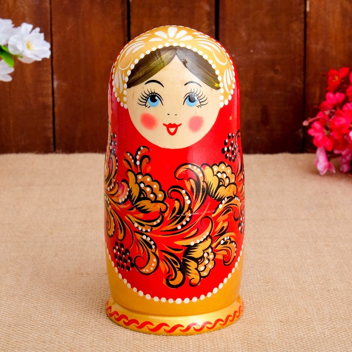 Матрёшка «Золотая хохлома», красный платок, 9 кукольная, 20 см