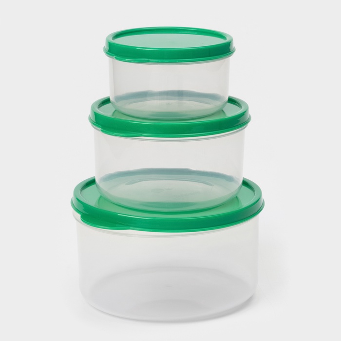 Набор контейнеров пищевых круглых, 3 шт: 150 мл; 300 мл; 500 мл, цвет зеленый