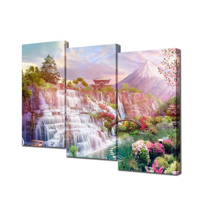 Модульная картина на подрамнике "Сказочный водопад", 3 шт. — 50×100 см, 150×100 см