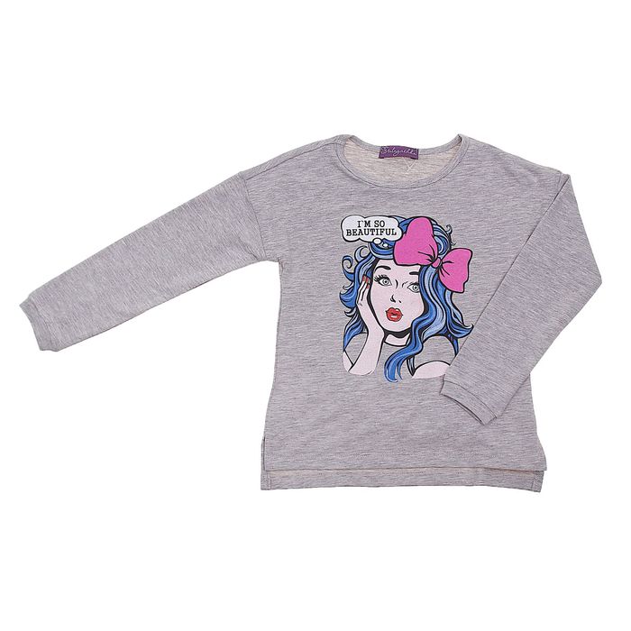 Джемпер для девочки Pop art Мальвина, рост 122-128 см, цвет серый меланж Л16-ФД