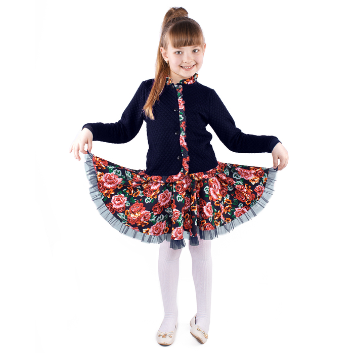 Юбка для девочки "Ночной букет", рост 122 см (62), цвет тёмно-синий, принт розы