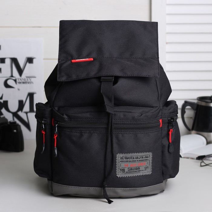 Рюкзак молодёжный на стяжке шнурком, 1 отдел, 3 наружных кармана, чёрный