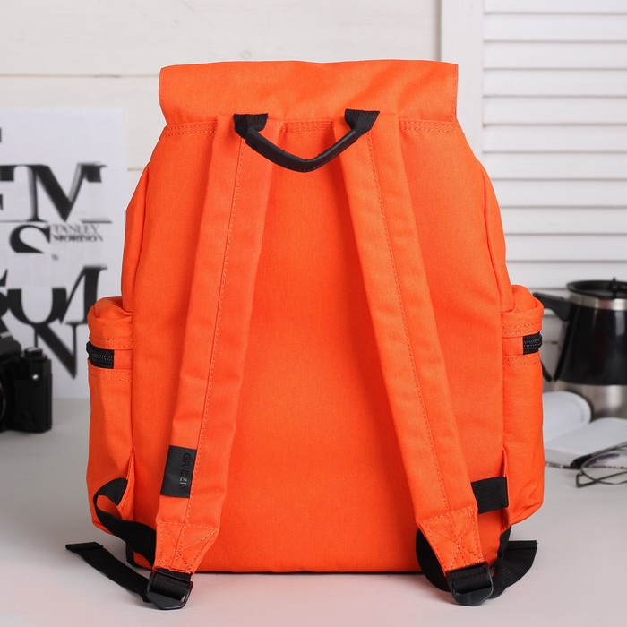 Рюкзак молодёжный на стяжке шнурком, 1 отдел, 3 наружных кармана, оранжевый