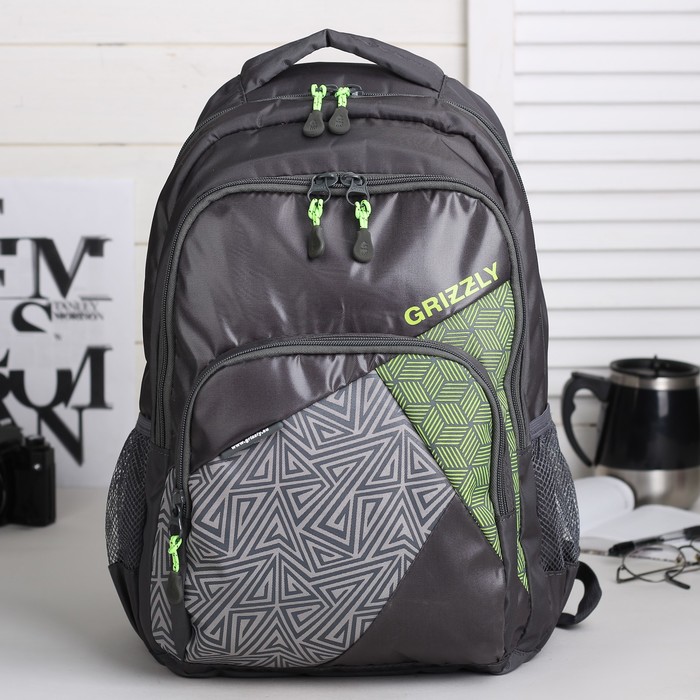 Рюкзак молодёжный на молнии, 2 отдела, 3 наружных кармана, чёрный/серый