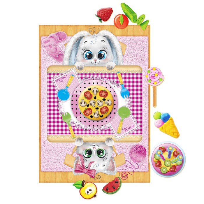 Набор для лепки "Чаепитие" с игровым фоном+6 цветов пластилина по 10 гр, стека